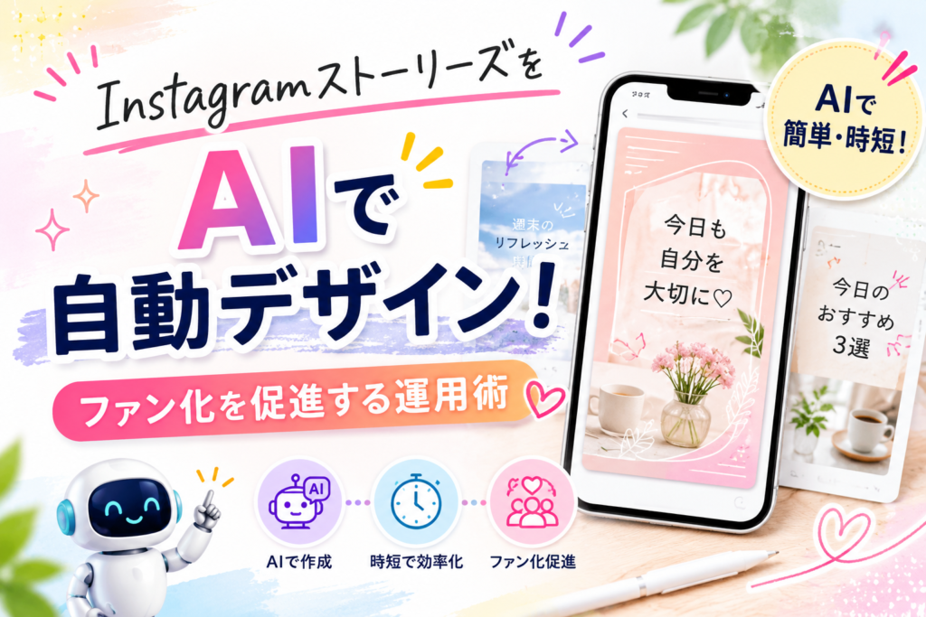 InstagramストーリーズをAIで自動デザインし、短時間で投稿作成やファン化につなげる運用術を紹介するアイキャッチ画像