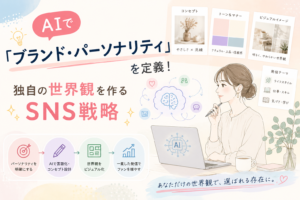 AIを使ってブランド・パーソナリティを定義し、独自の世界観を作るSNS戦略をわかりやすく表現したアイキャッチ画像